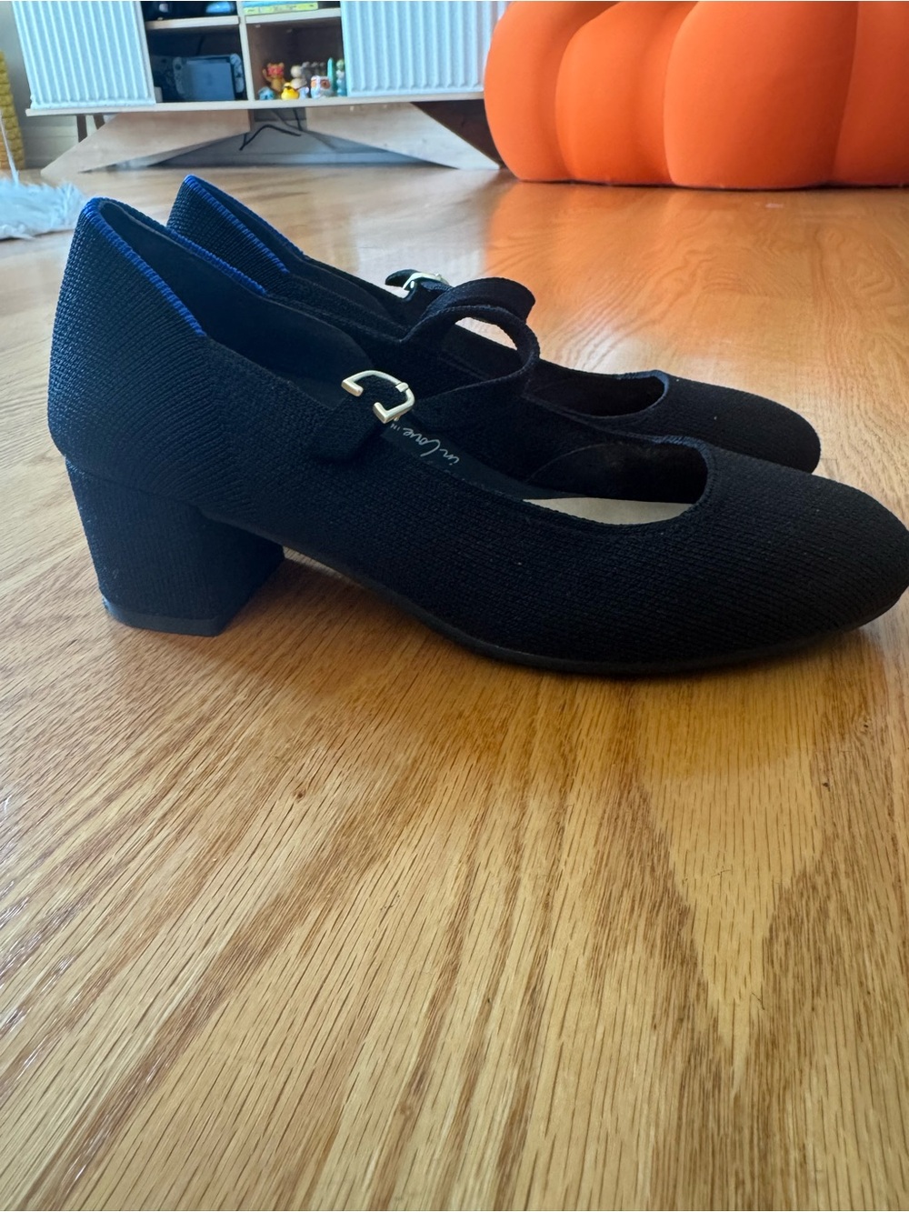 Rothy's Black Mary Jane Heels with Gold Buckles - Picture 3 of 6